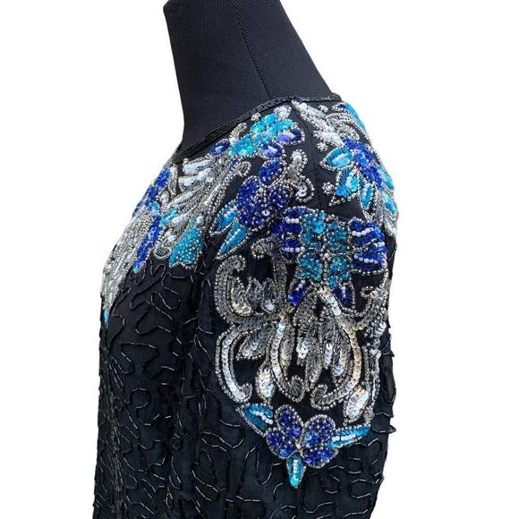 Vintage 80s Scala Party Glam Beaded Evening Holiday Top Small - Picture 4 of 6